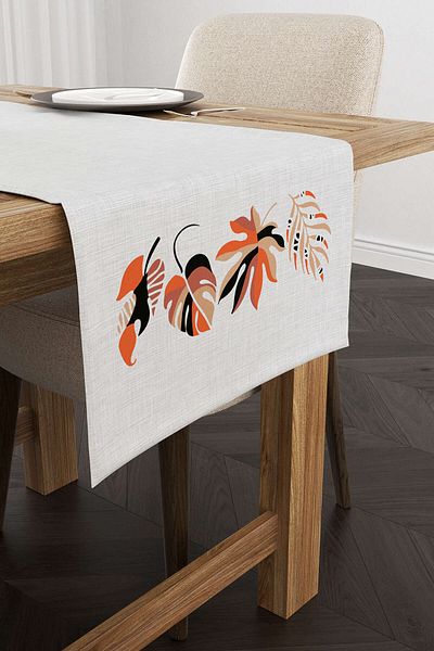 Cango Home Orange Black Decorative Modern Leaf Pattern Digital Printed Runner 4kmbs123-rn