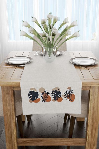 Cango Home Μπλε ναυτικό πορτοκαλί Bohemian Style Leaf Patterned Digital Printed Runner 4kmbs109-rn