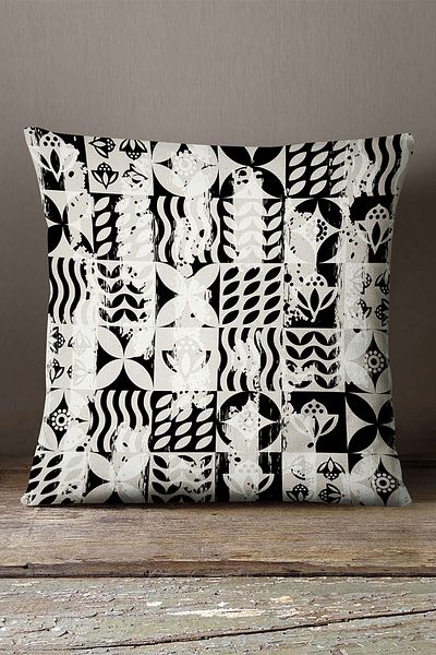 INSENSE HOME Husă de pernă decorativă geometrică din catifea Babyface, cremă neagră - Cgh131