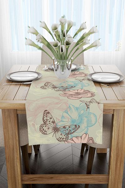 Cango Home Runner cu imprimare digitală cu model de flori și fluturi roz verde - Otyk310-rn