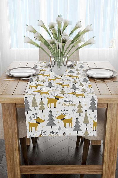 Cango Home Yellow Gray Christmas Themed Digital Printed Runner Cgh843-rn