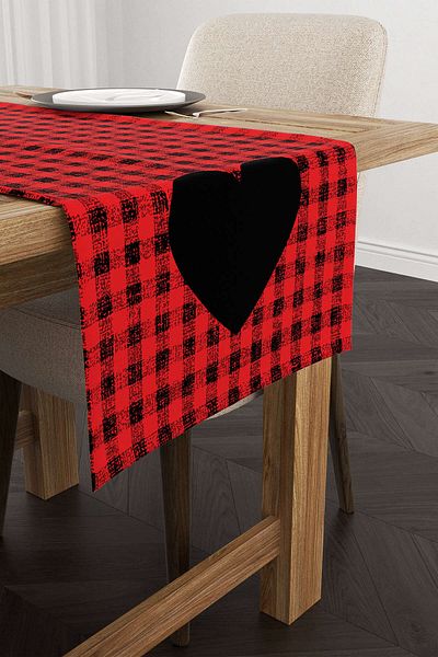 Cango Home Roșu Negru În carouri Inimă Model Digital Printed Runner Cgh1029-rn