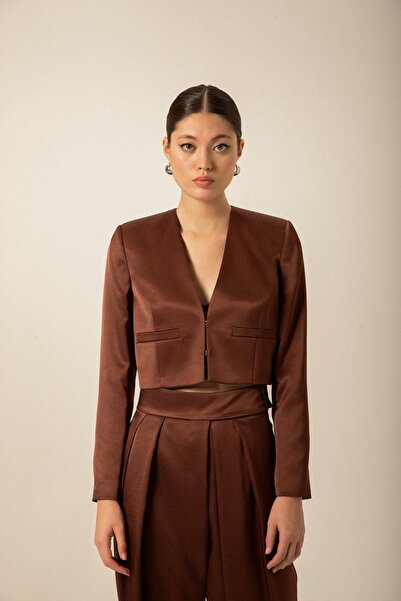 rue Brown Satin Crop Jacket
