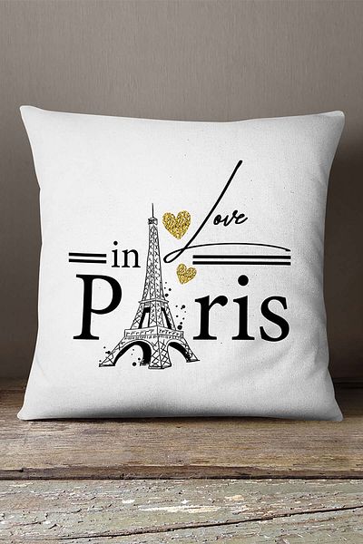 INSENSE HOME Βελούδινο Babyface Λευκό Μαύρο Love Paris Written Digital Printing Throw Μαξιλαροθήκη - Cgh443