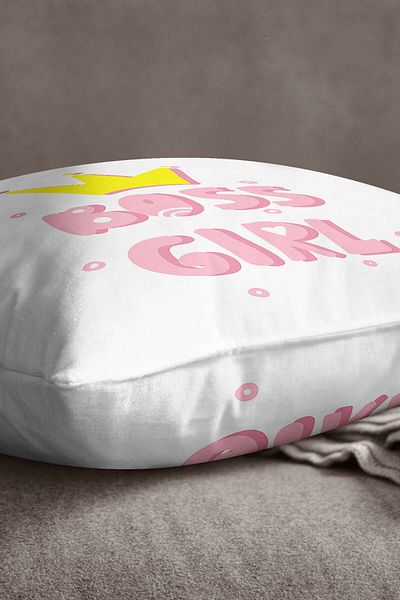 INSENSE HOME Βελούδινο Babyface Λευκό Ροζ Boss Girl Γραπτή Ψηφιακή Εκτύπωση Μαξιλαροθήκη Ριχτάρι - Cgh445