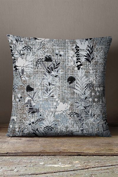 INSENSE HOME Fetă de pernă catifea Babyface Gri Negru Floral - Cgh124