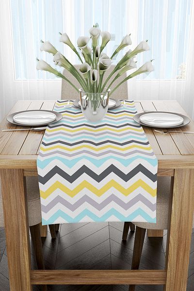 Cango Home Runner cu imprimare digitală cu model în zig-zag galben gri - Otyk462-rn