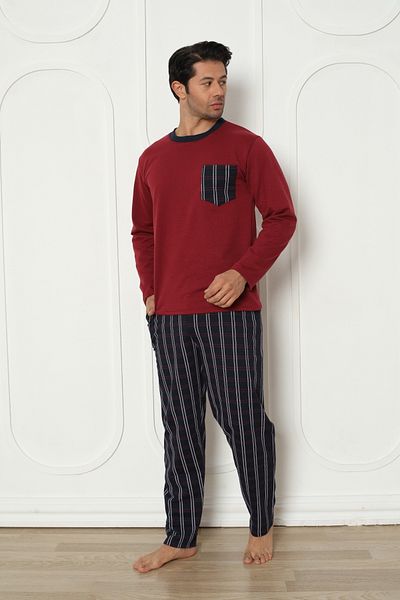 Ayans Pijama Σετ ανδρικών πιτζάμες με δύο κλωστές (ΧΑΛΥΚΟ) καρό με τσέπες
