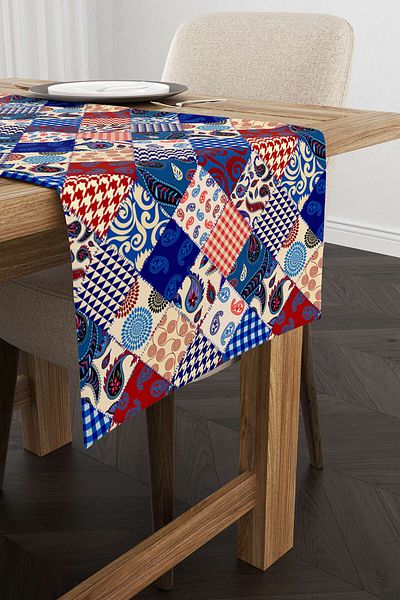 Cango Home Roșu Albastru Etnic Patchwork Model Digital Printed Runner Cgh605-rn