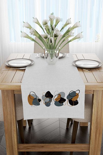 Cango Home Καφέ Navy Blue Μοντέρνο Αφηρημένο Μοτίβο Ψηφιακό Εκτυπωμένο Runner 4kmbs121-rn