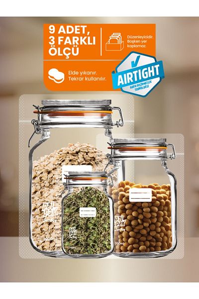PALPAK Clip Lid Jar Appearance, Ziplock, Food Storage Bag 9 Pieces (3 LARGE ;3 MEDIUM ;3 SMALL)