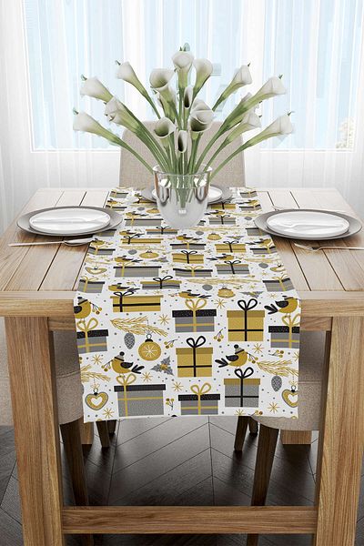 Cango Home Yellow Gray Christmas Themed Digital Printed Runner Cgh841-rn
