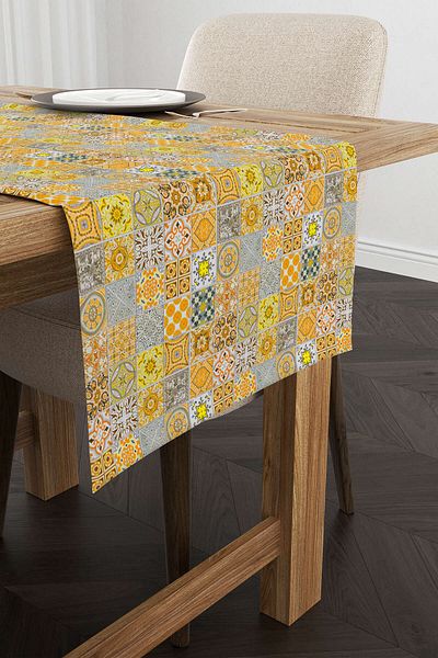 Cango Home Yellow Gray Ramadan Themed Decorative Patterned Digital Printed Runner Cgh1329-rn