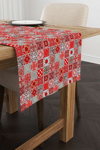 Cango Home Red Gray Ramadan Themed Decorative Patterned Digital Printed Runner Cgh1333-rn