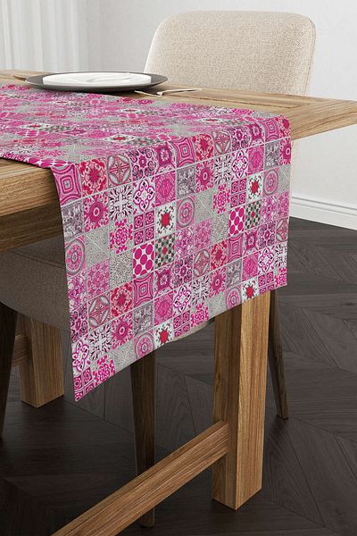 Cango Home Pink Gray Ramadan Themed Decorative Patterned Digital Printed Runner Cgh1327-rn