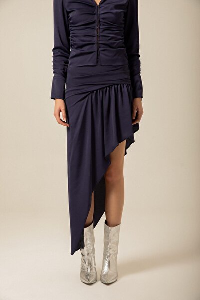 rue Asymmetric Cut Navy Blue Gathered Skirt
