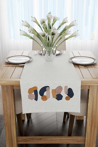 Cango Home Μπεζ Navy Blue Bohemian Style Leaf Patterned Digital Printed Runner 4kmbs119-rn