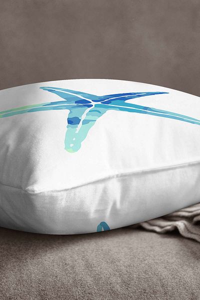 INSENSE HOME Babyface din catifea albă, albastră - pernă de pernă imprimată digital cu model de stea de mare și marin Cgh528