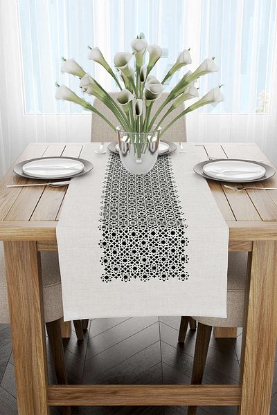 Cango Home Black Cream Ramadan Themed Decorative Patterned Digital Printed Runner Cgh1326-rn