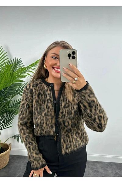 Lamierra Cardigan de tricotaj cu model leopard Yumoş - cu nasturi