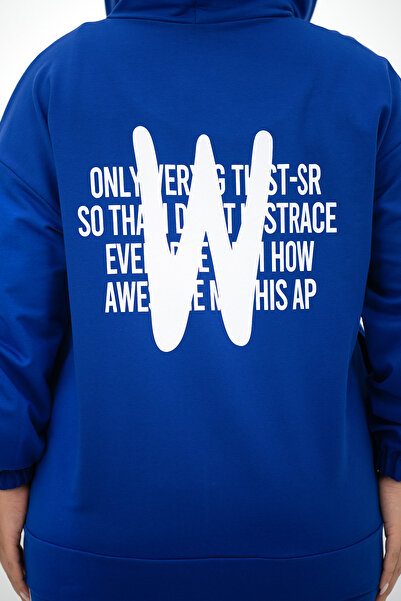 FEEL STYLE Дамски комплект анцуг Saks Plus Size с качулка, цип, щампа и страничен плат