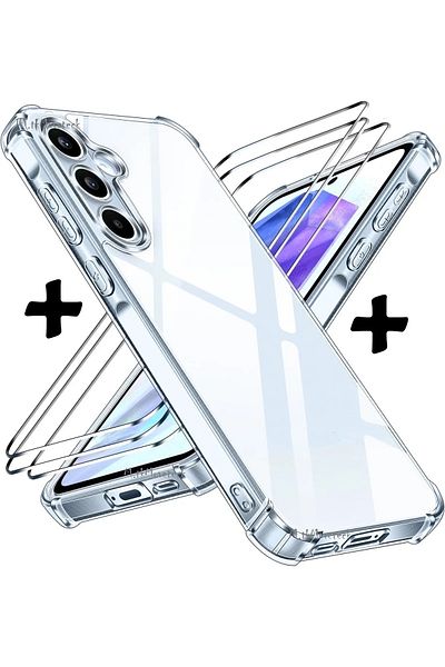 m.tk moveteck جراب Samsung Galaxy A24 مع حماية للزوايا، مقاوم للصدمات، سيليكون شفاف مضاد للصدمات، مجموعة زجاجية 9H متوافقة