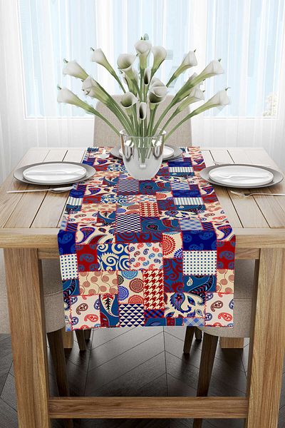 Cango Home Κόκκινο Navy Blue Ethnic Patchwork με μοτίβο ψηφιακής εκτύπωσης Runner Cgh623-rn