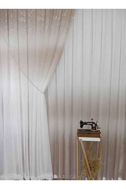 farbateks Olympos Mink Silver Grey Leafy Color New Fashion Right/Left Tooling Tulle Background Curtain