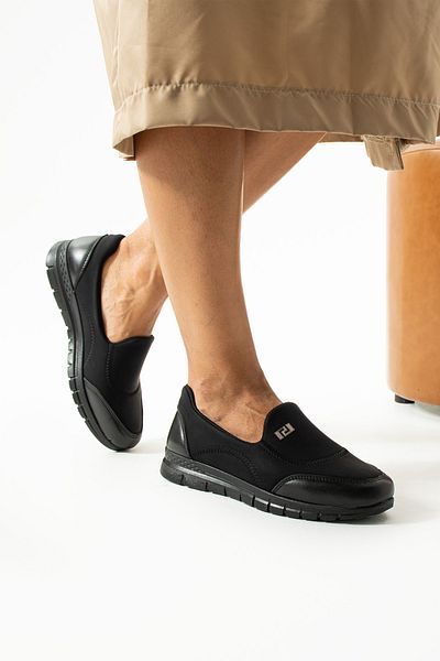 KAOF SHOES Women's Black Classic Shoes Orthopedic Mother Shoes Mother Ballerina Shoes Mother Women's Casual Shoes