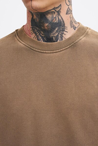 Machinist Ανδρικό φούτερ που πλένεται oversize καφέ