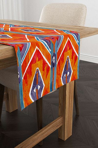 Cango Home Runner cu model etnic albastru portocaliu - Cgh237-rn