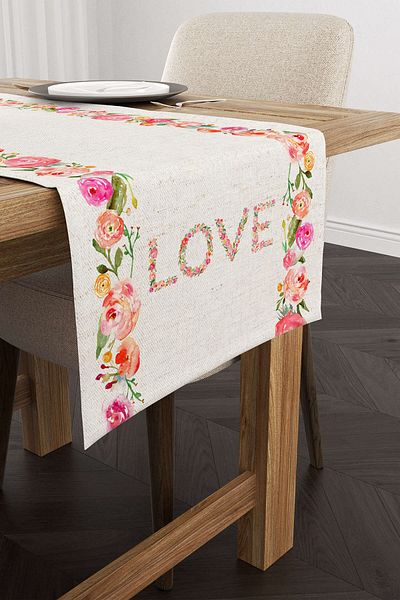 Cango Home Κρέμα Πολύχρωμο Floral Love Written Digital Printed Runner Cgh1031-rn