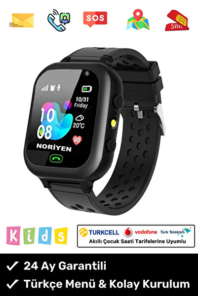 Noriyen Çocuklar Için Q21 Sim Kartlı Ortam Dinleme Konum Takip Özellikli Siyah Akıllı Çocuk Saati