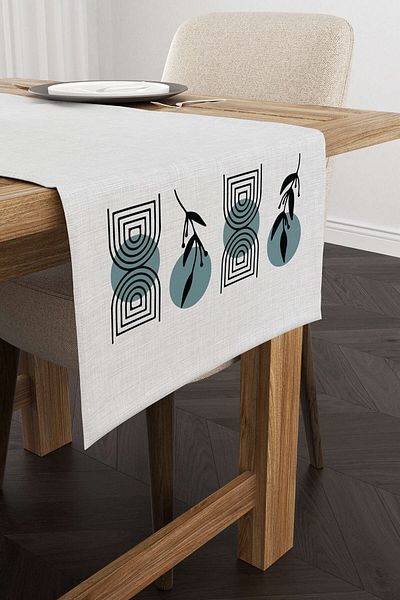 Cango Home Albastru Negru Decorativ Abstract Frunze Model Digital Printed Runner 4kmbs124-rn