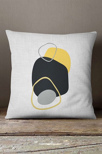 INSENSE HOME Catifea Babyface Gri Galben Decorativ Modern Abstract Model Imprimat Husa de Perna Cgh716