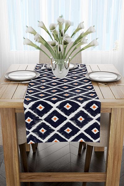 Cango Home Λευκό Navy Blue Modern Diamond Pattern Runner - Cgh340-rn