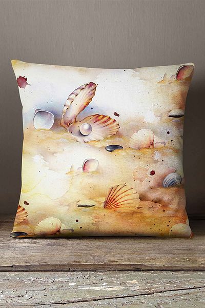 INSENSE HOME Husă de pernă din catifea Babyface, albă, galbenă, cu model de stridii - Cgh006