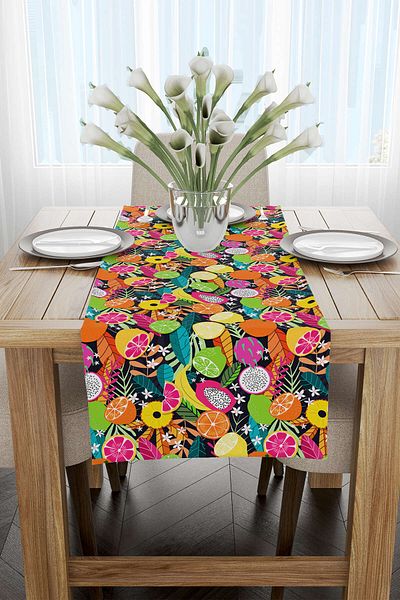 Cango Home Yellow Multicolor Fruit Patterned Digital Printed Runner Cgh1101-rn