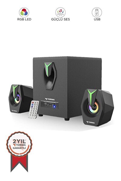 Torima D38 Siyah Bluetooth Hoparlör 2in1 Subwoofer RGB Işıklı Bilgisayar Hopa...