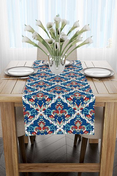 Cango Home Albastru Roșu Motiv Etnic Model Imprimat Digital Runner - Otyk540-rn