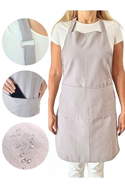 Enoteks Black Waterproof Kitchen Apron - 2 Large Pockets Barista Apron