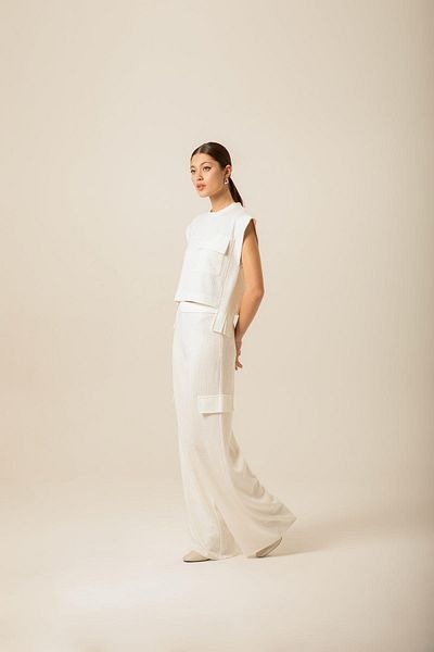 Rue Studio High Waist Loose Knitted Ecru Trousers
