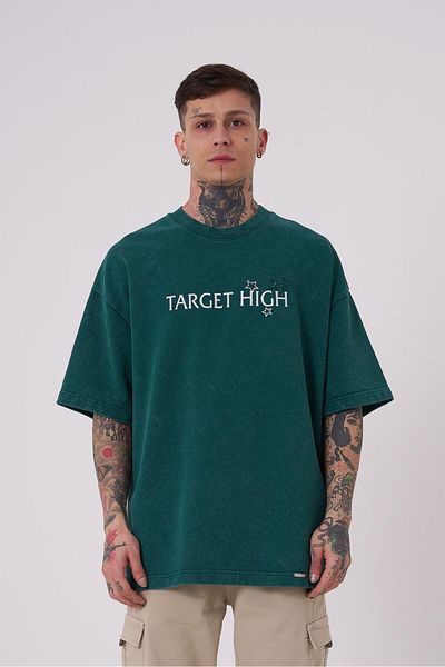 Machinist Men's No Pouses Printed Oversize Petrol Green Cloudy T-Shirt