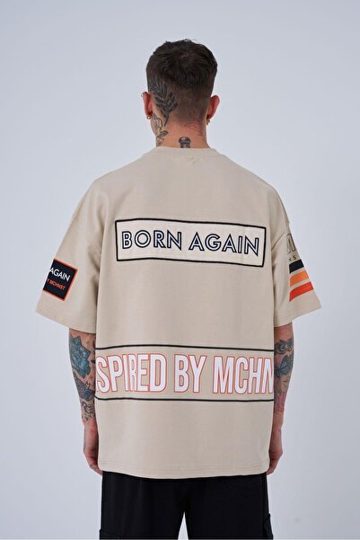 Machinist Men's Inspired By Machinist Printed Oversize Light Beige T-Shirt