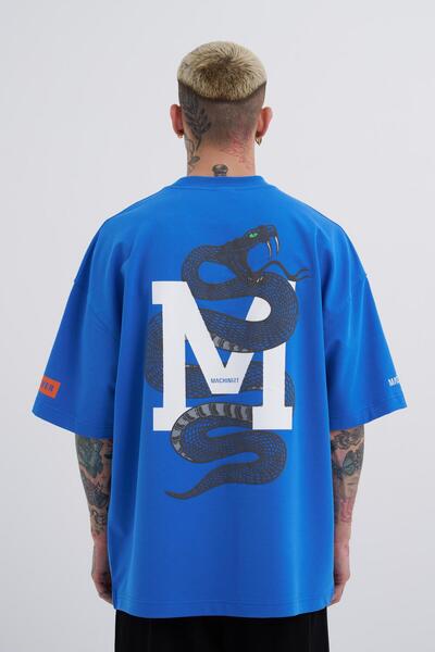 Machinist Snake Printed - Ανδρικό Oversize Μπλε T-Shirt