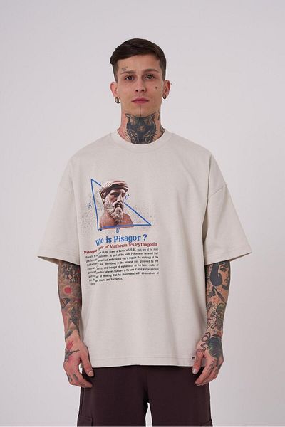 Machinist Tricou gri supradimensionat cu imprimeu Pythagoras premium pentru bărbați