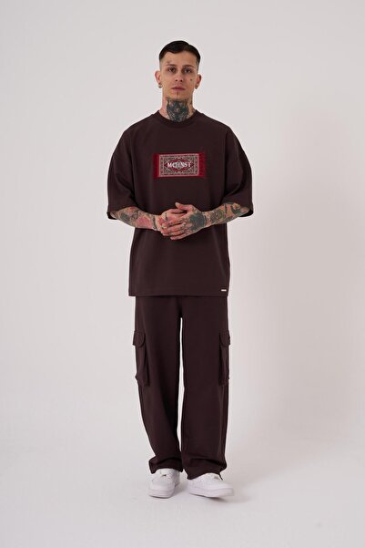 Machinist Ανδρικό μπλουζάκι καφέ Oversize - Carpet Patch Printed