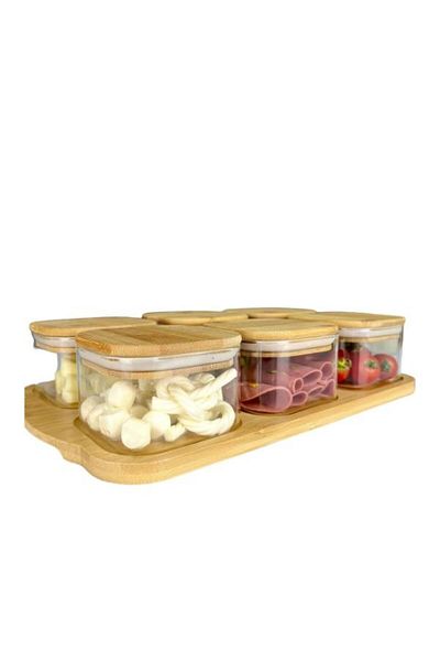 PANJI 6-Piece Vacuum Bamboo Cover Glass Breakfast