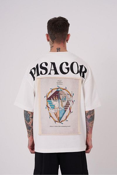 Machinist Ανδρικό μπλουζάκι Premium Pythagoras Printed Oversize Ecru