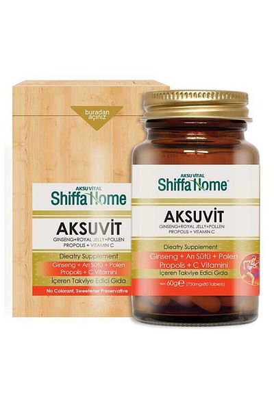 Shiffa Home Aksuvit Ginseng Bee Milk Pollen Propolis Vitamin C 80 Tablets 750 mg